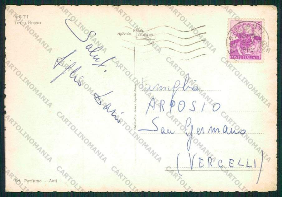 Asti Città PIEGHE Foto FG cartolina KV8749 – retro