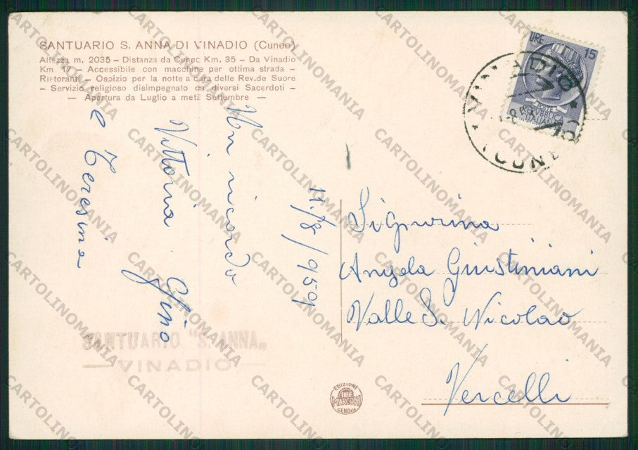 Cuneo Vinadio Sant'Anna di FG cartolina KV8750 – retro