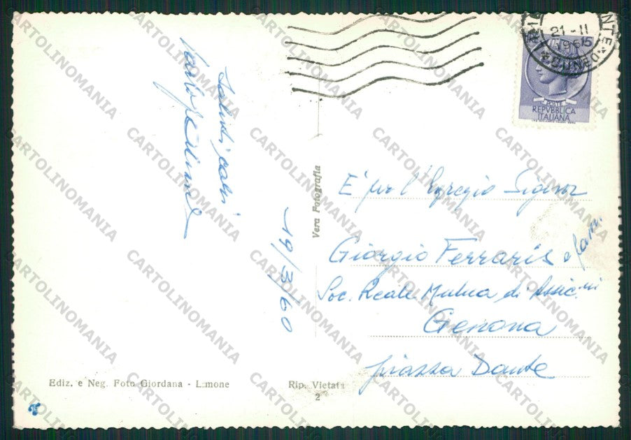 Cuneo Limone Piemonte Nevicata Sci Foto FG cartolina KV8779 – retro