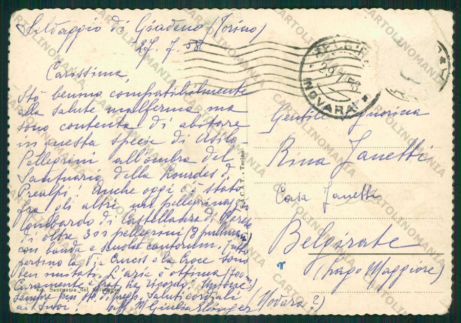 Torino Giaveno Santuario PIEGHE ABRASA FG cartolina KV8802 – retro