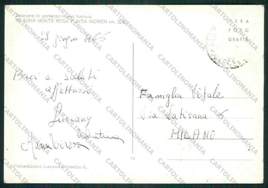 Vercelli Alagna Sesia Funivia Monte Rosa PIEGHINE Foto FG cartolina KV8871 – retro