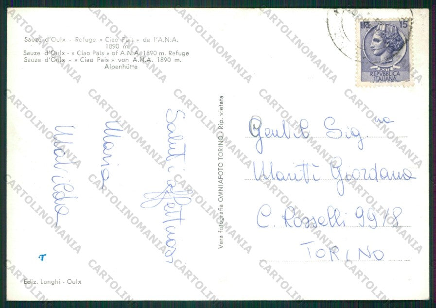 Torino Sauze d'Oulx Rifugio Ciao Pais Foto FG cartolina KV8875 – retro