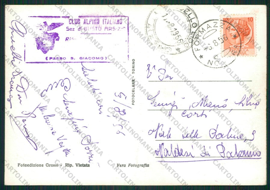 Verbania Formazza Rifugio Città di Busto PIEGHINA Foto FG cartolina KV8909 – retro