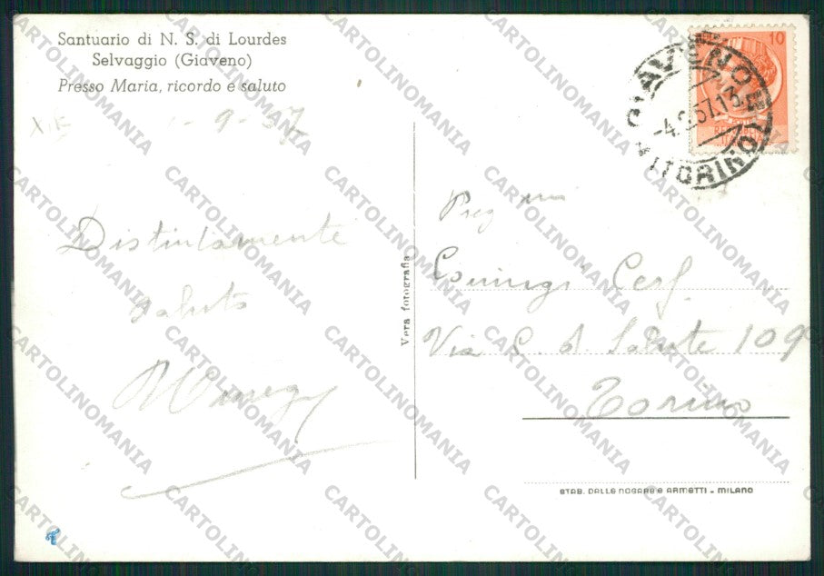 Torino Giaveno Selvaggio Santuario Foto FG cartolina KV8920 – retro