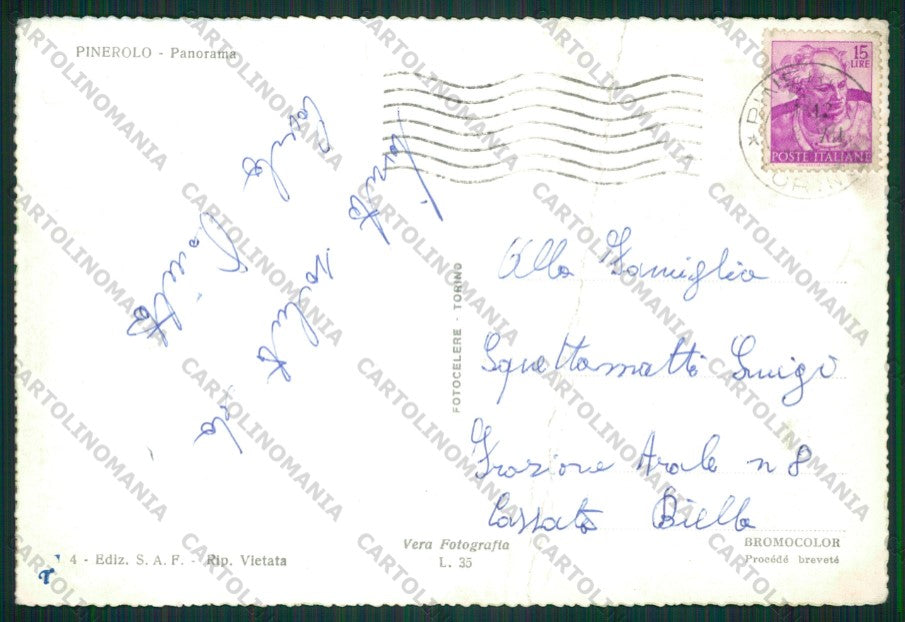 Torino Pinerolo PIEGATA Foto FG cartolina KV8921 – retro