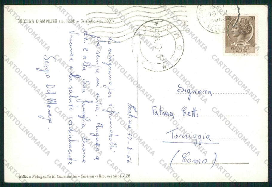 Belluno Cortina d'Ampezzo Foto FG cartolina KV8973 – retro