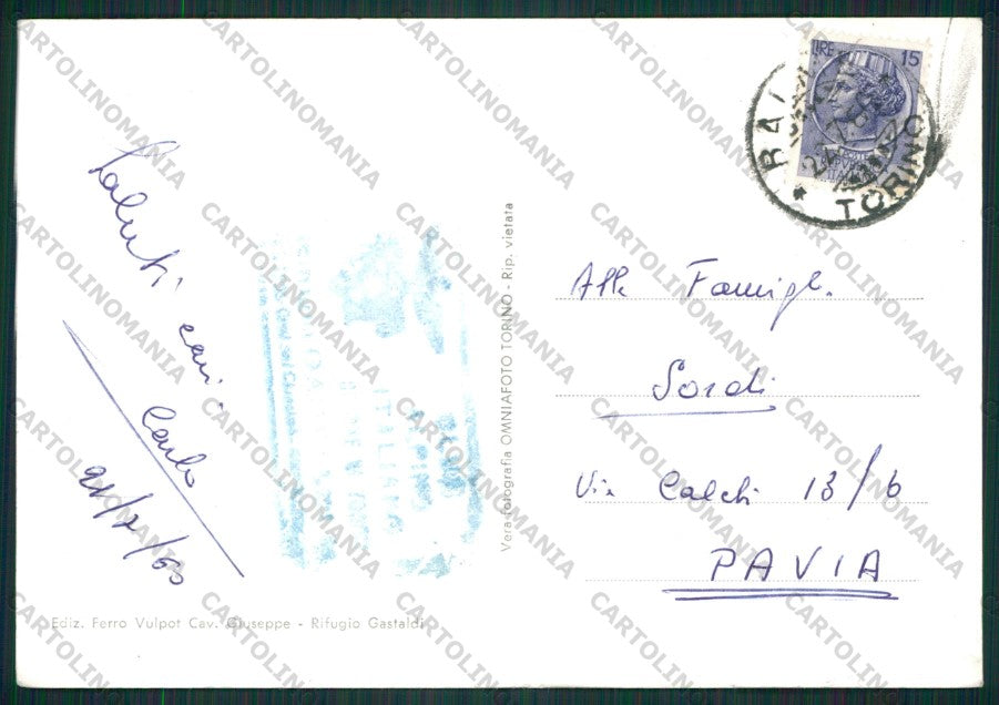 Torino Balme Rifugio Gastaldi Foto FG cartolina KV8992 – retro