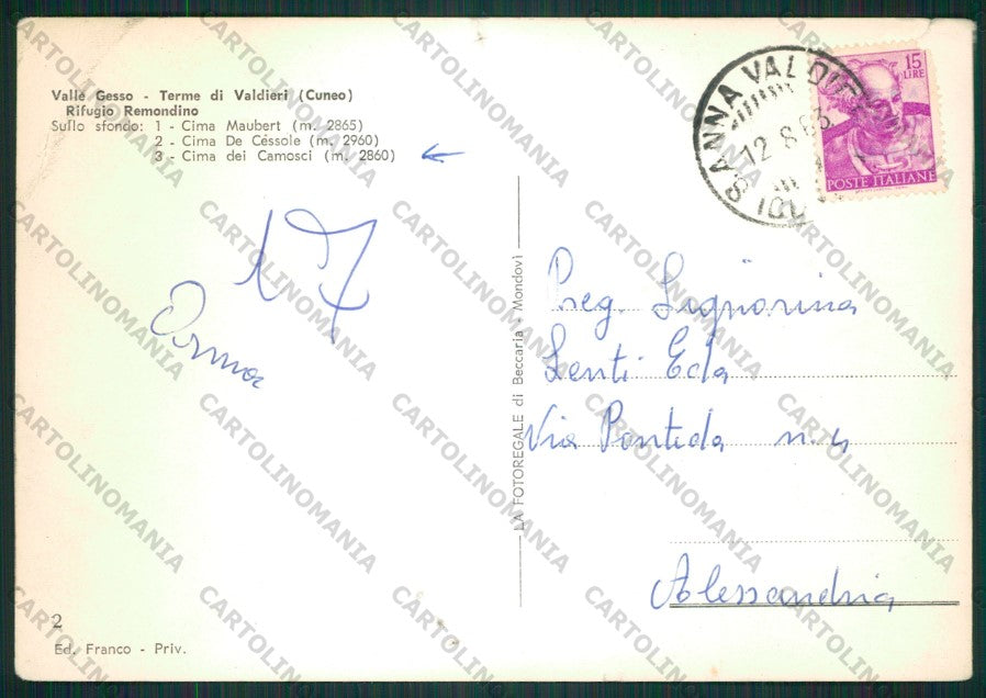 Cuneo Valle Gesso Rifugio Remondino PIEGA STRAPPINO Foto FG cartolina KV8993 – retro