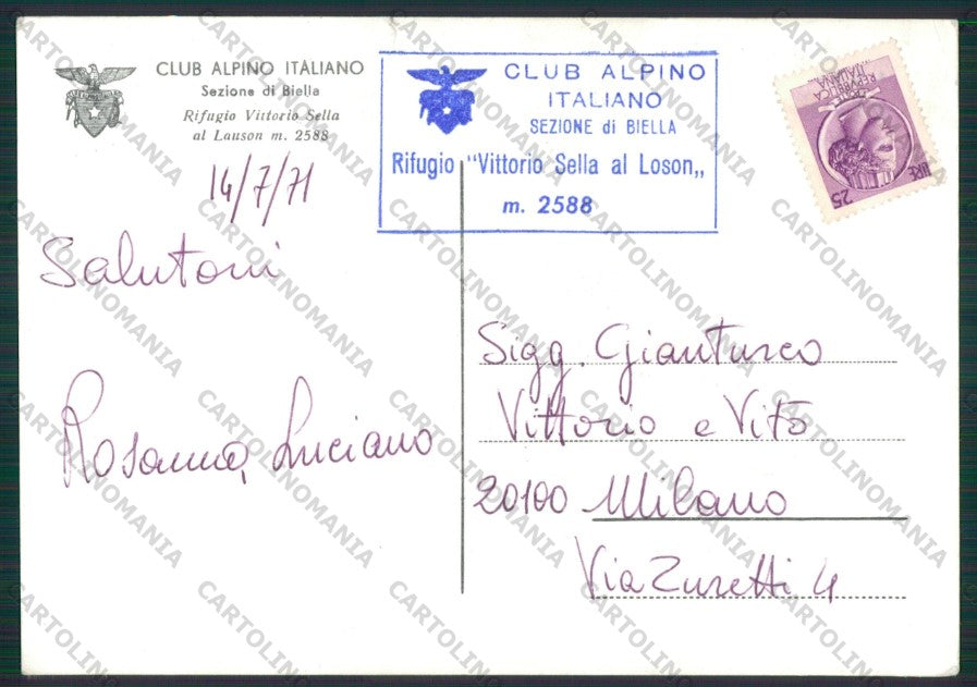 Aosta Cogne Laghetto del Lauson Stambecchi Cai Foto FG cartolina KV9003 – retro