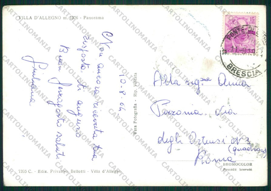 Brescia Temù Villa d'Allegno PIEGHINA Foto FG cartolina KV9024 – retro