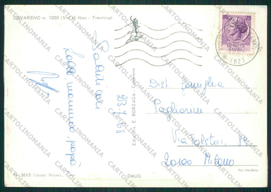 Trento Cavareno Foto FG cartolina KV9029 – retro