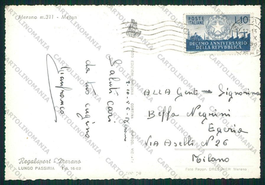 Bolzano Merano Foto FG cartolina KV9063 – retro