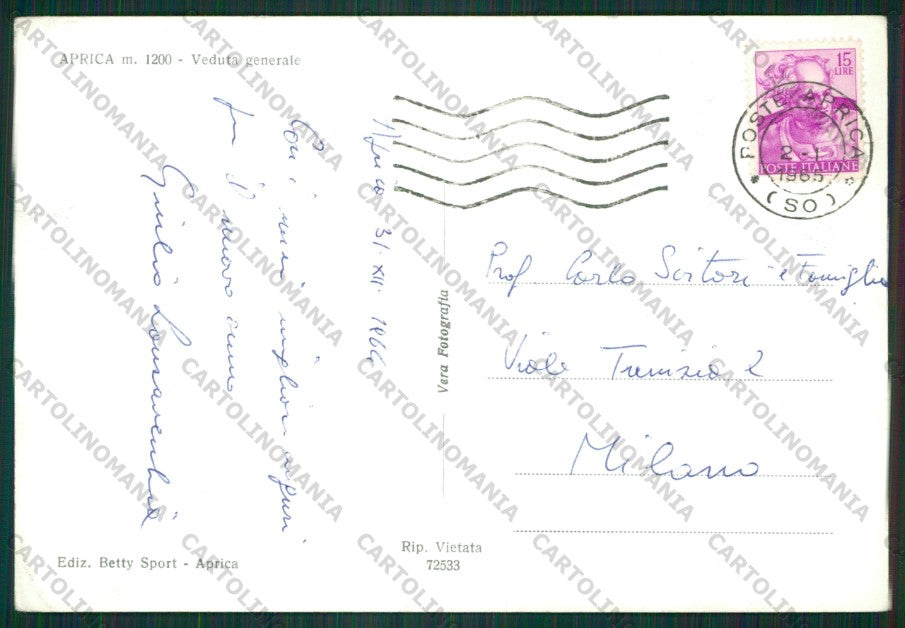 Sondrio Aprica Nevicata Adamello Foto FG cartolina KV9148 – retro