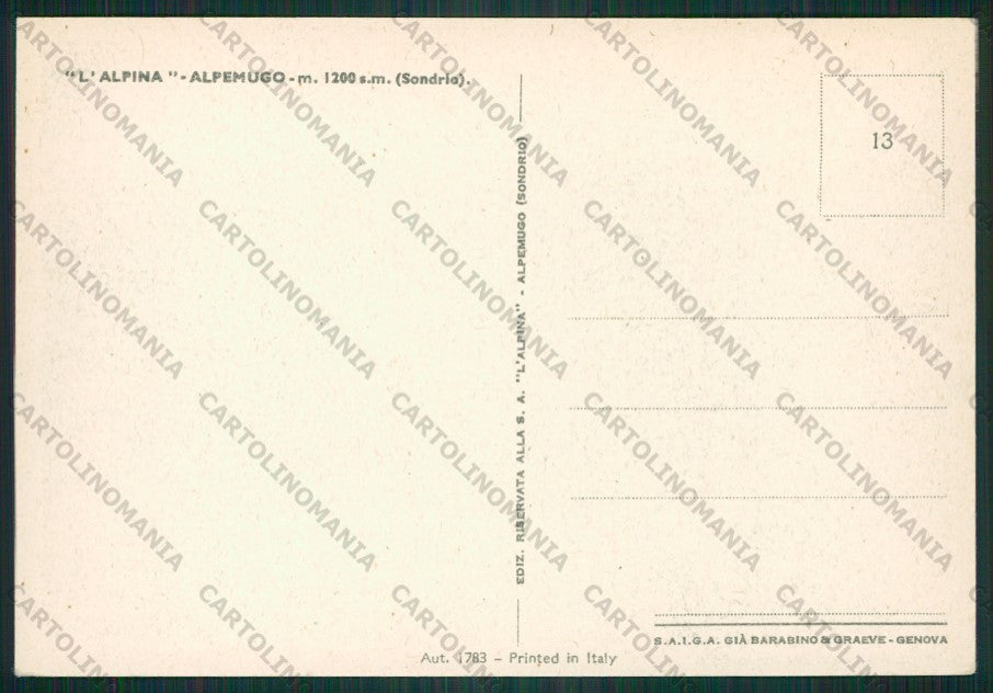 Sondrio Alpemugo FG cartolina KV9201 – retro