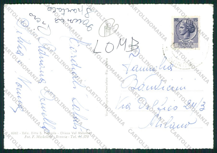 Sondrio Chiesa Valmalenco Stella Alpina Foto FG cartolina KV9214 – retro