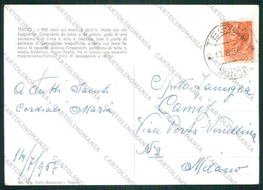 Sondrio Teglio Foto FG cartolina KV9217 – retro