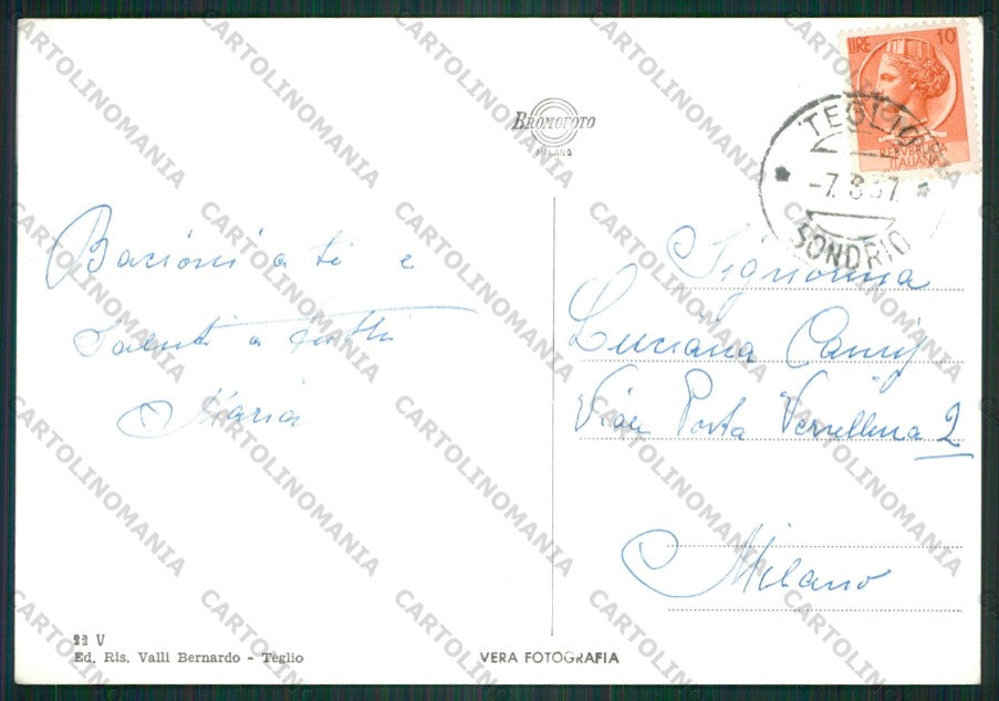 Sondrio Teglio Foto FG cartolina KV9224 – retro