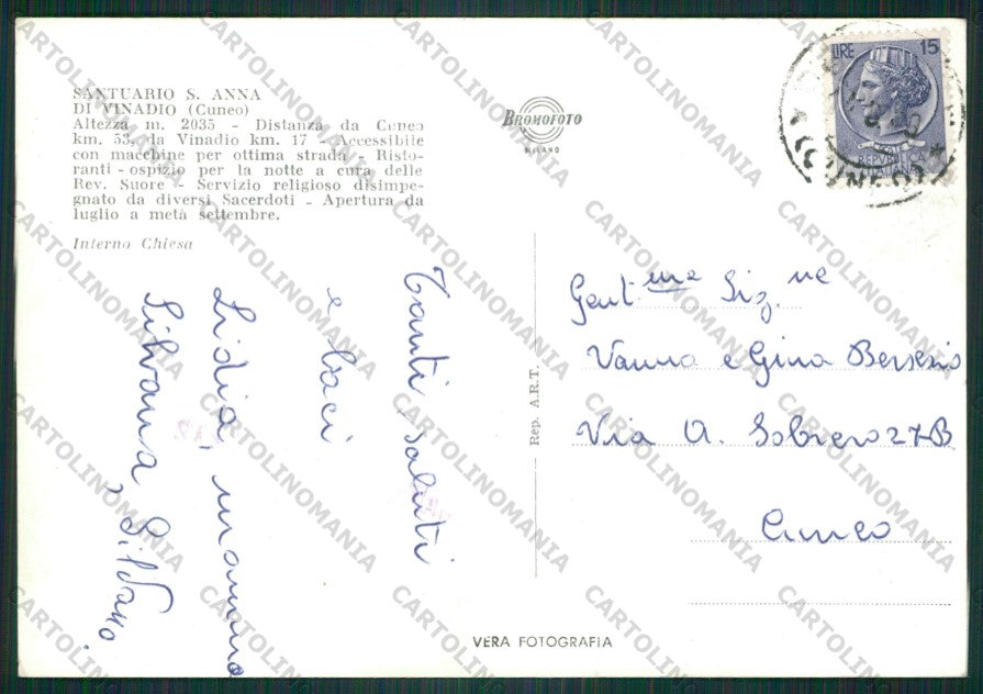 Cuneo Vinadio Sant'Anna di Santuario Foto FG cartolina KV9250 – retro