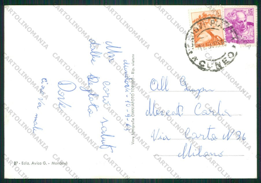 Cuneo Mondovì Carducci Foto FG cartolina KV9258 – retro
