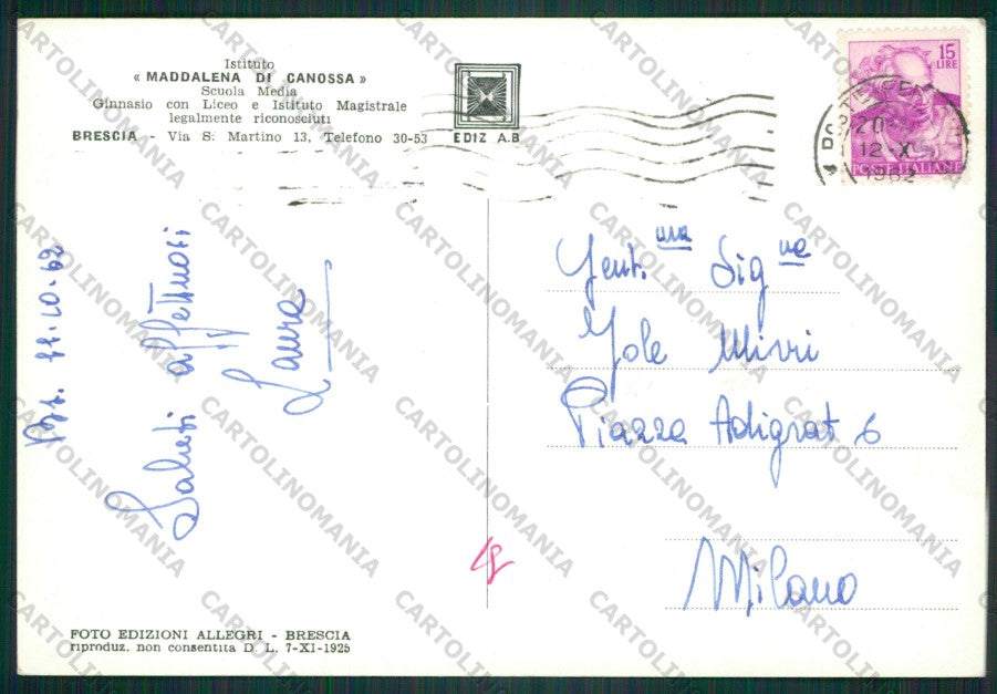 Brescia Città Scuola PIEGHE Foto FG cartolina KV9314 – retro