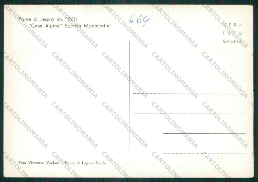 Brescia Ponte di Legno Casa Alpina Società Montecatini Foto FG cartolina KV9317 – retro