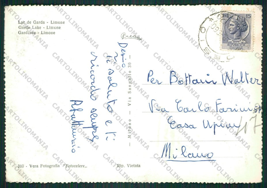 Brescia Limone Lago di Garda Foto FG cartolina KV9318 – retro