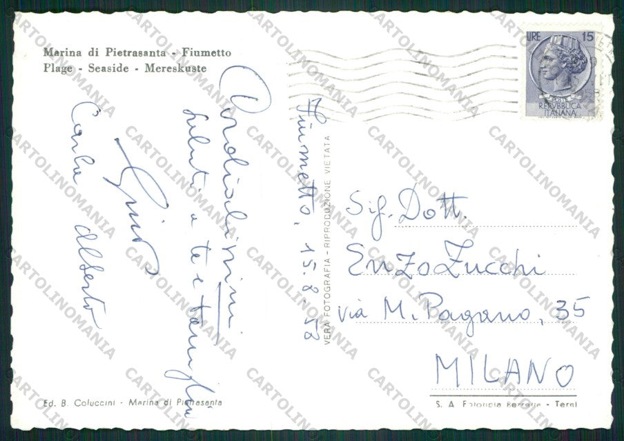 Lucca Pietrasanta Marina di Fiumetto Foto FG cartolina KV9344 – retro