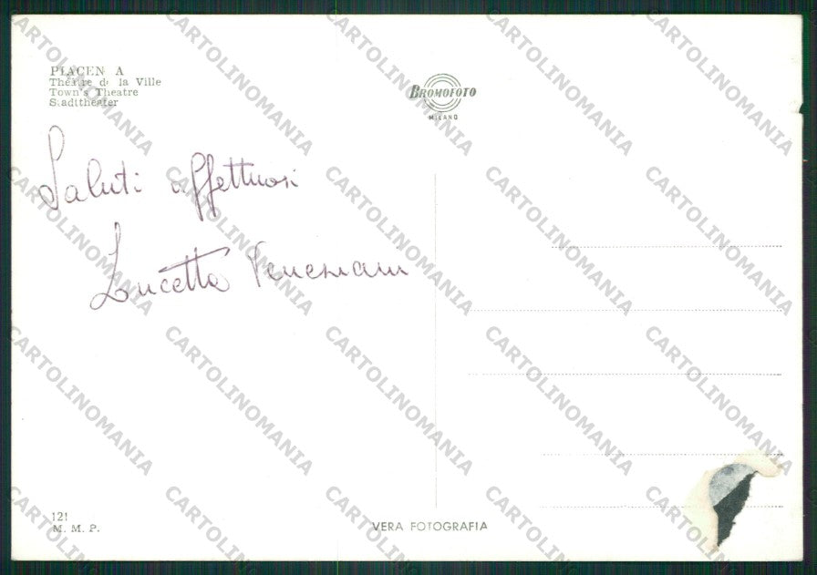 Piacenza Città Teatro Foto FG cartolina KV9348 – retro