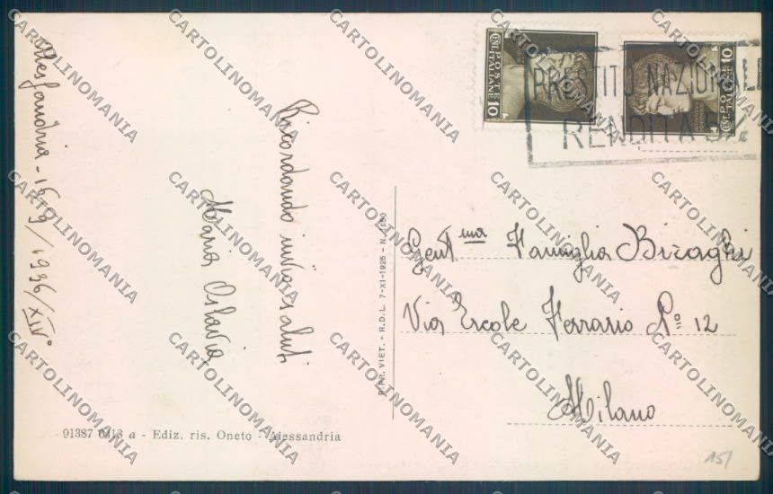 Alessandria Città Municipio cartolina LQ0089 – retro