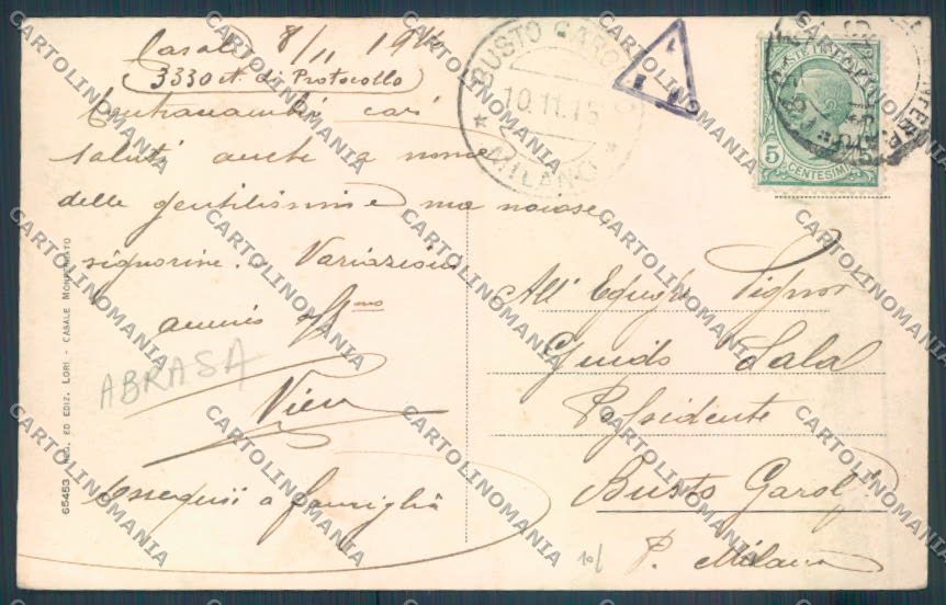 Alessandria Casale Monferrato Giovanni Lanza ABRASA cartolina LQ0514 – retro