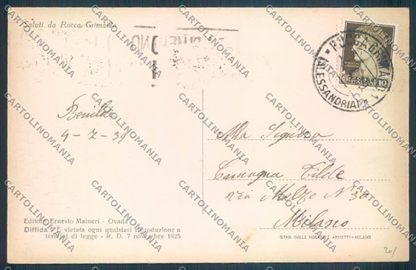 Alessandria Rocca Grimaldi cartolina LQ0824 – retro