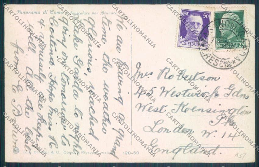 Como Brunate Funicolare cartolina LQ1622 – retro