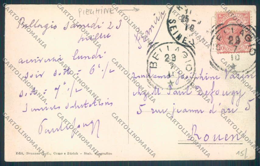 Como Bellagio Battello PIEGHINE cartolina LQ1949 – retro