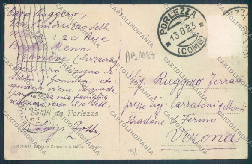 Como Porlezza ABRASA cartolina LQ3532 – retro