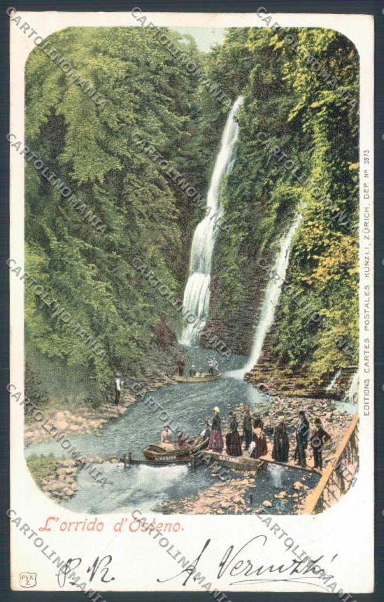 Como Osteno Cascata Barca PIEGA cartolina LQ3579 – fronte