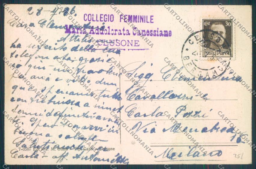 Bergamo Clusone cartolina LQ4320 – retro
