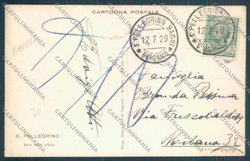 Bergamo San Pellegrino ABRASA cartolina LQ4383 – retro