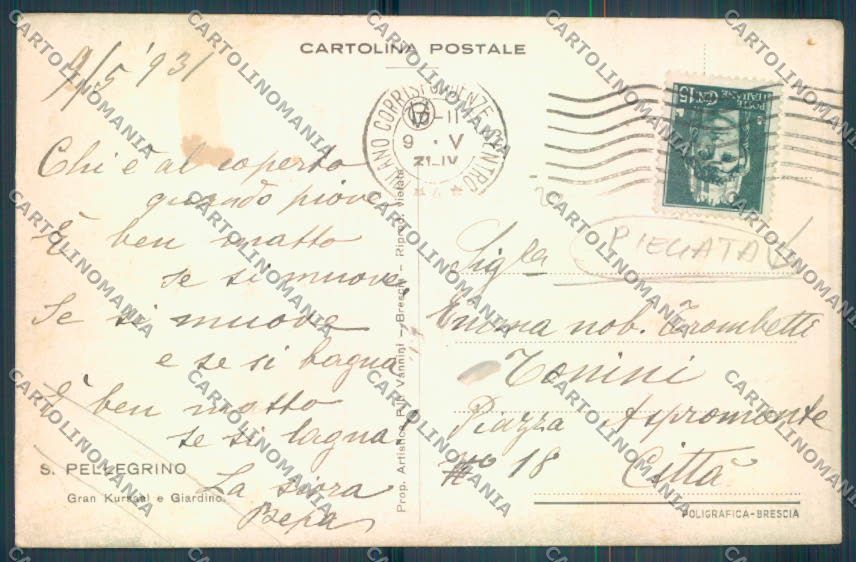 Bergamo San Pellegrino PIEGATA cartolina LQ4405 – retro