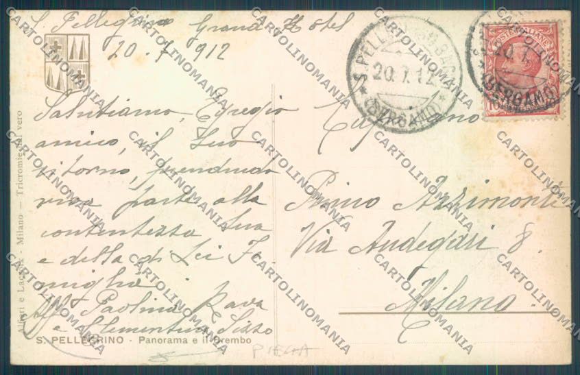 Bergamo San Pellegrino PIEGA cartolina LQ4497 – retro