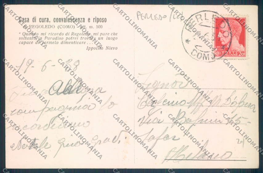 Lecco Perledo Regoledo Casa di Cura cartolina LQ4795 – retro
