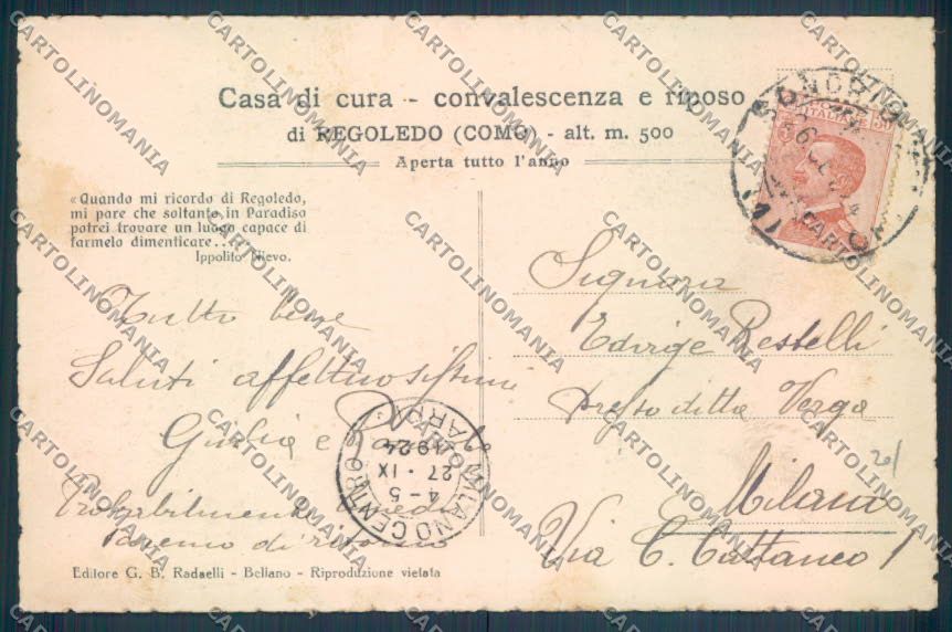 Lecco Perledo Regoledo Casa di Cura cartolina LQ4796 – retro