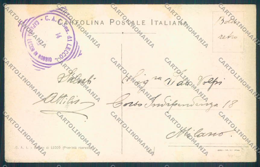 Lecco Moggio Piani di Bobbio Rifugio CAI cartolina LQ4918 – retro