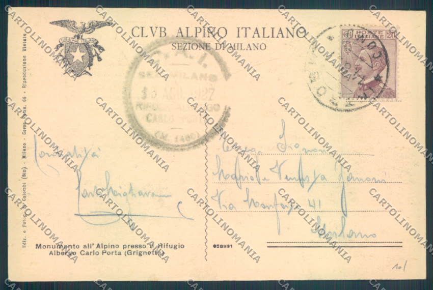 Lecco Grignetta Rifugio CAI Alpini cartolina LQ5063 – retro