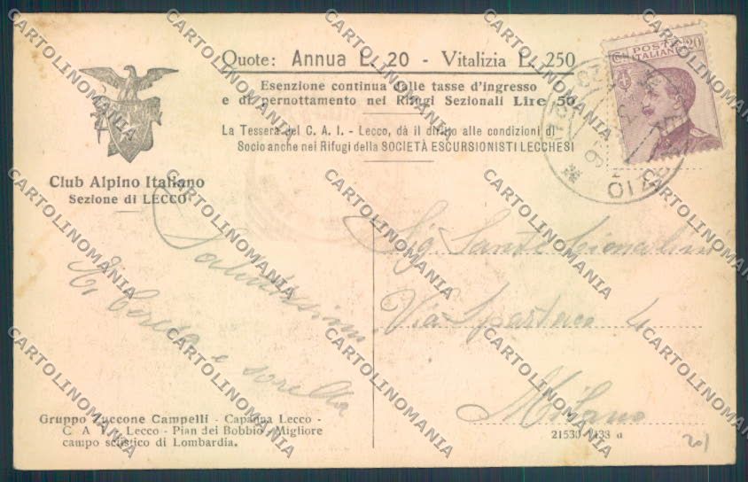 Lecco Moggio Piani di Bobbio Rifugio CAI cartolina LQ5097 – retro