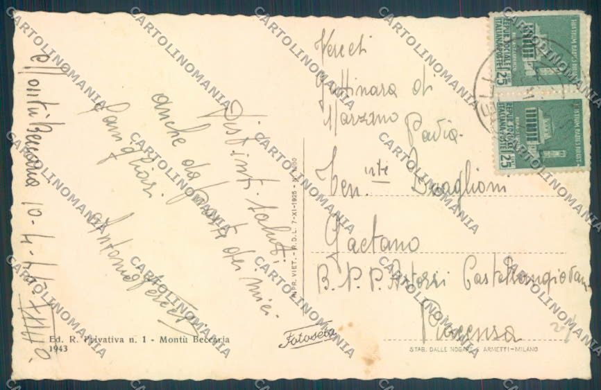 Pavia Montù Beccaria cartolina LQ5255 – retro