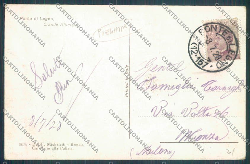 Brescia Ponte di Legno PIEGHINE cartolina LQ6147 – retro
