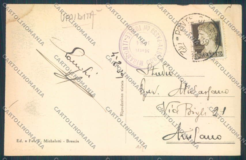 Brescia Passo del Tonale Nevicata TRACCE UMIDO cartolina LQ6154 – retro