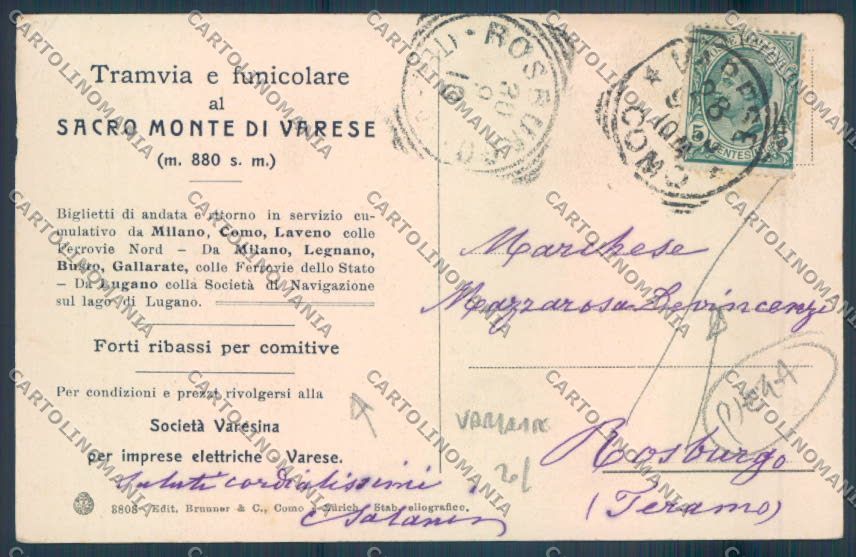 Varese Sacro Monte PIEGA cartolina LQ6312 – retro