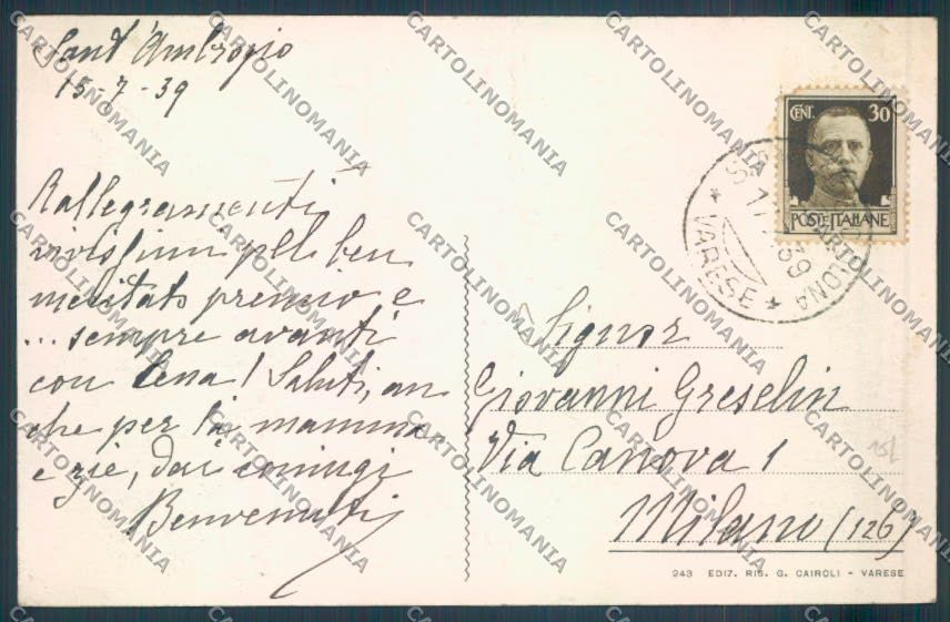 Varese Sant'Ambrogio cartolina LQ6485 – retro