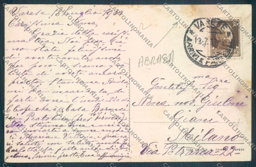 Varese Città ABRASA cartolina LQ6681 – retro